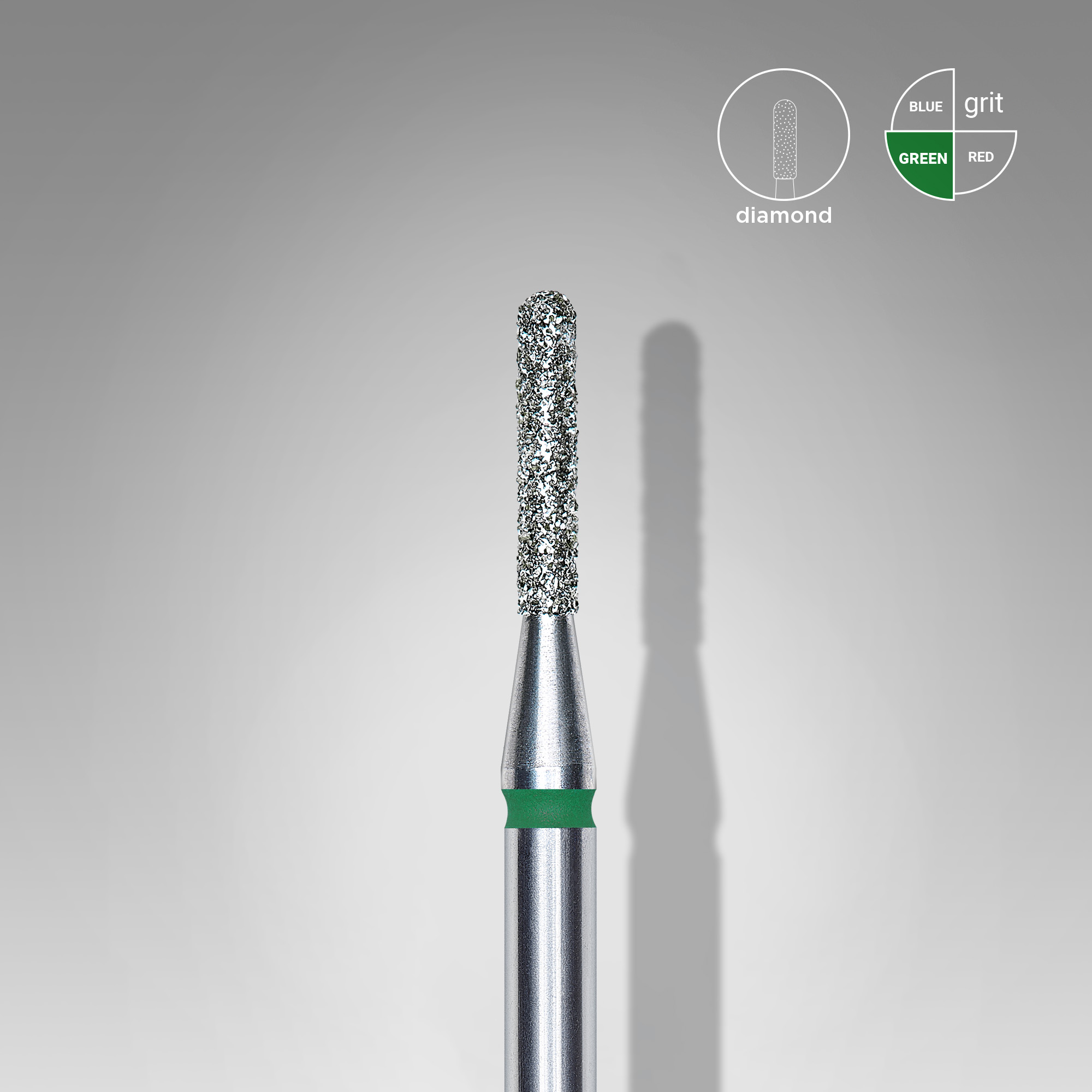 Diamond nail drill bit rounded cylinder green EXPERT head diameter 1,4 mm / working part 8 mm