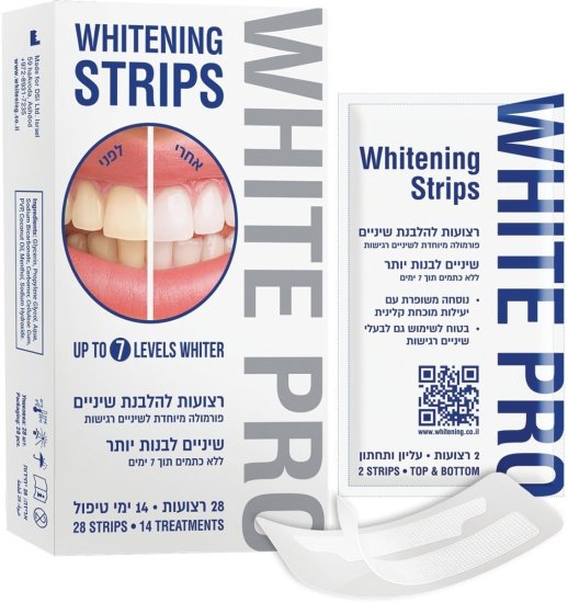רצועות להלבנת שיניים ביתית 28 י'ח WHITE PRO